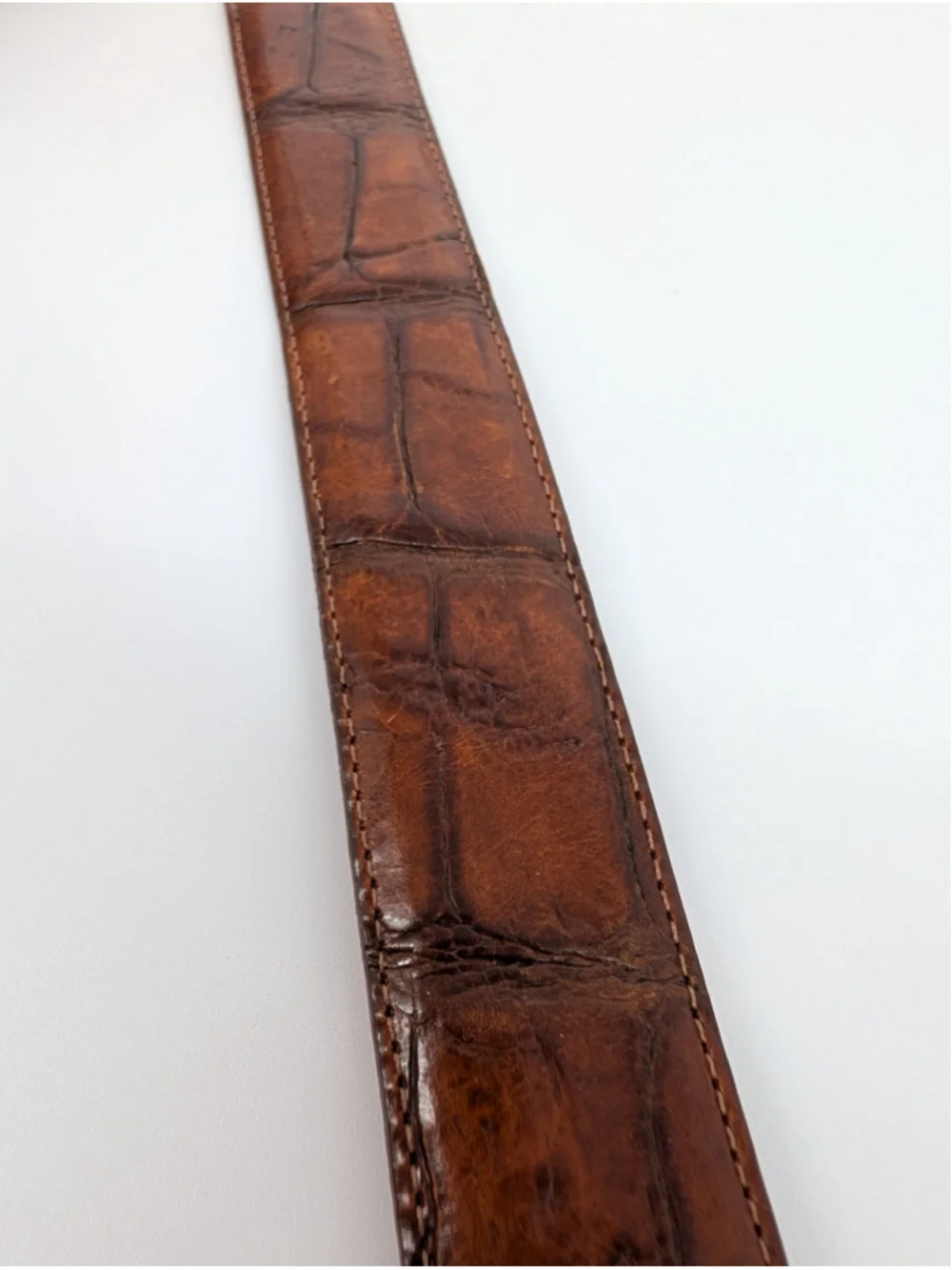 Vintage 1993 Onyx Brighton Brown Croc Embossed Leather Western Belt 36